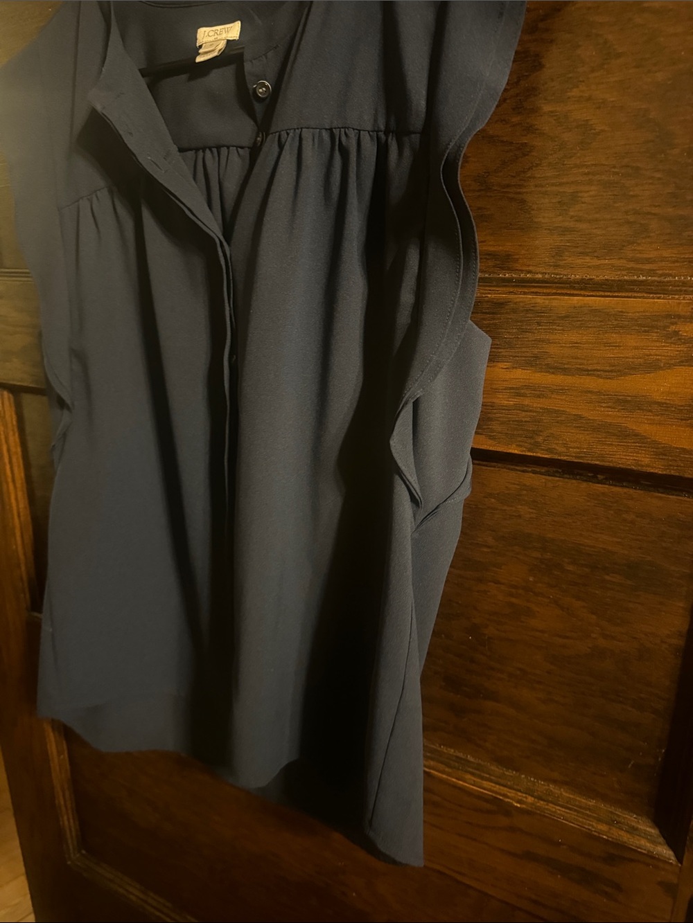 J. Crew Navy Ruffle-Sleeve Button-Front Blouse - Picture 4 of 5